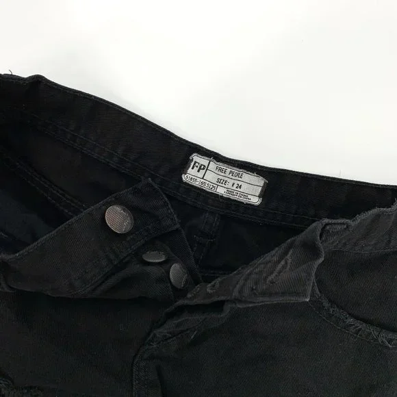 Free People Denim Shorts Sharkbite Black Button Fly Fray Hem Distress - Picture 5 of 10